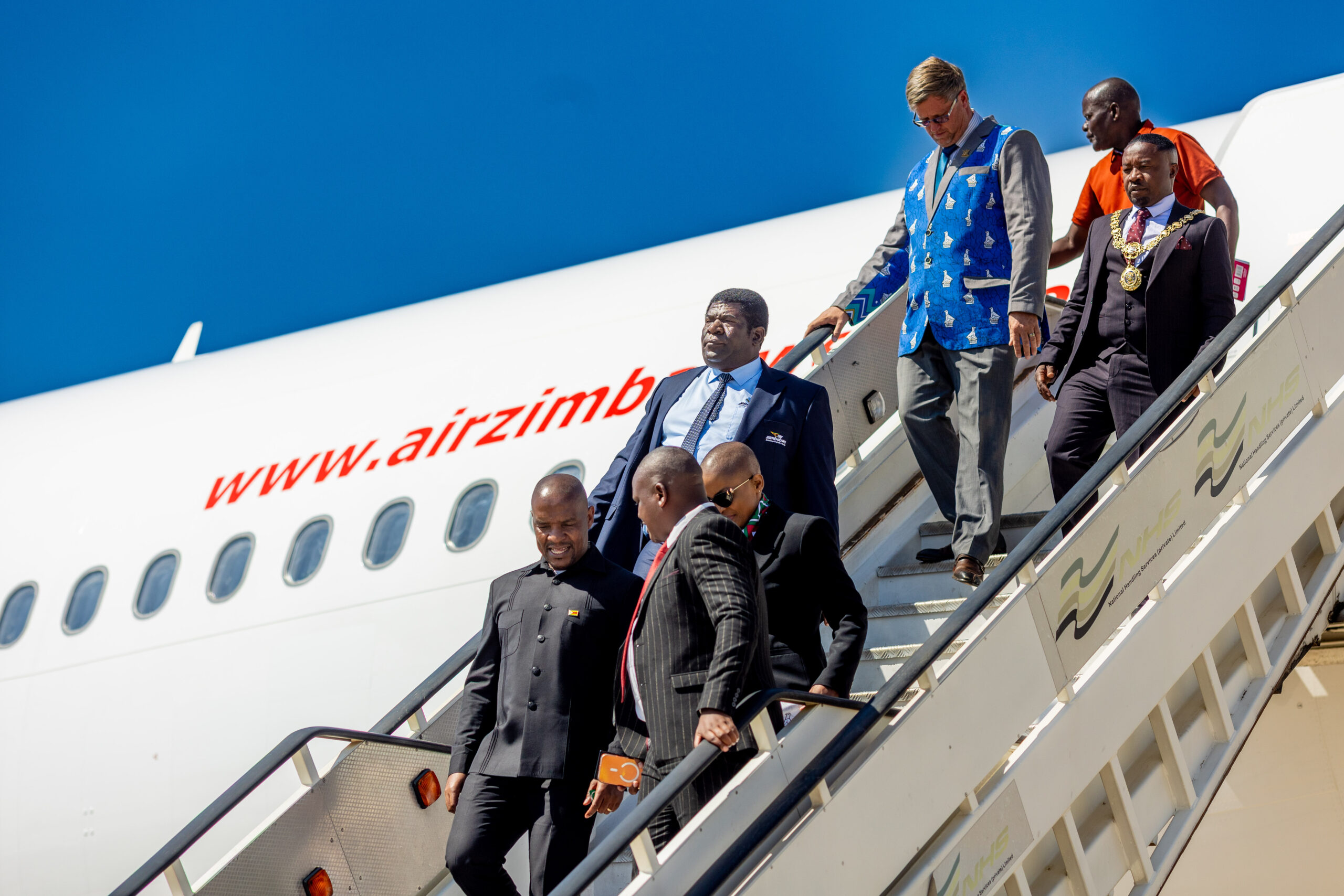 Guests arriving from an Air Zimbabwe aircraft during the launch event
