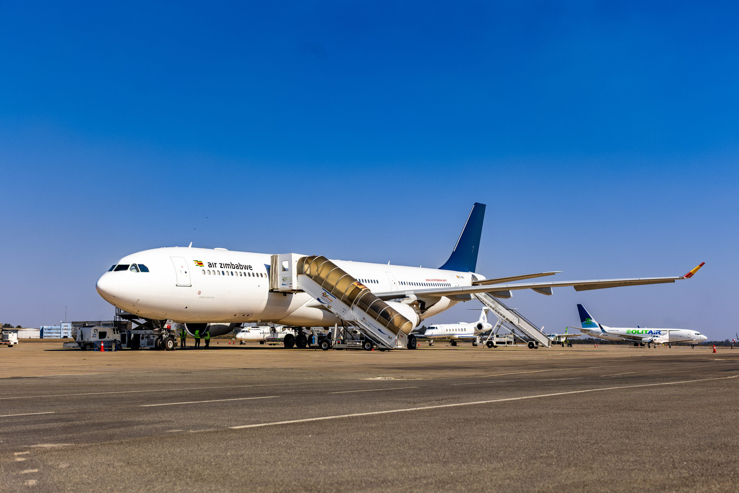 Air Zimbabwe aircraft prepared for the Harare to London service