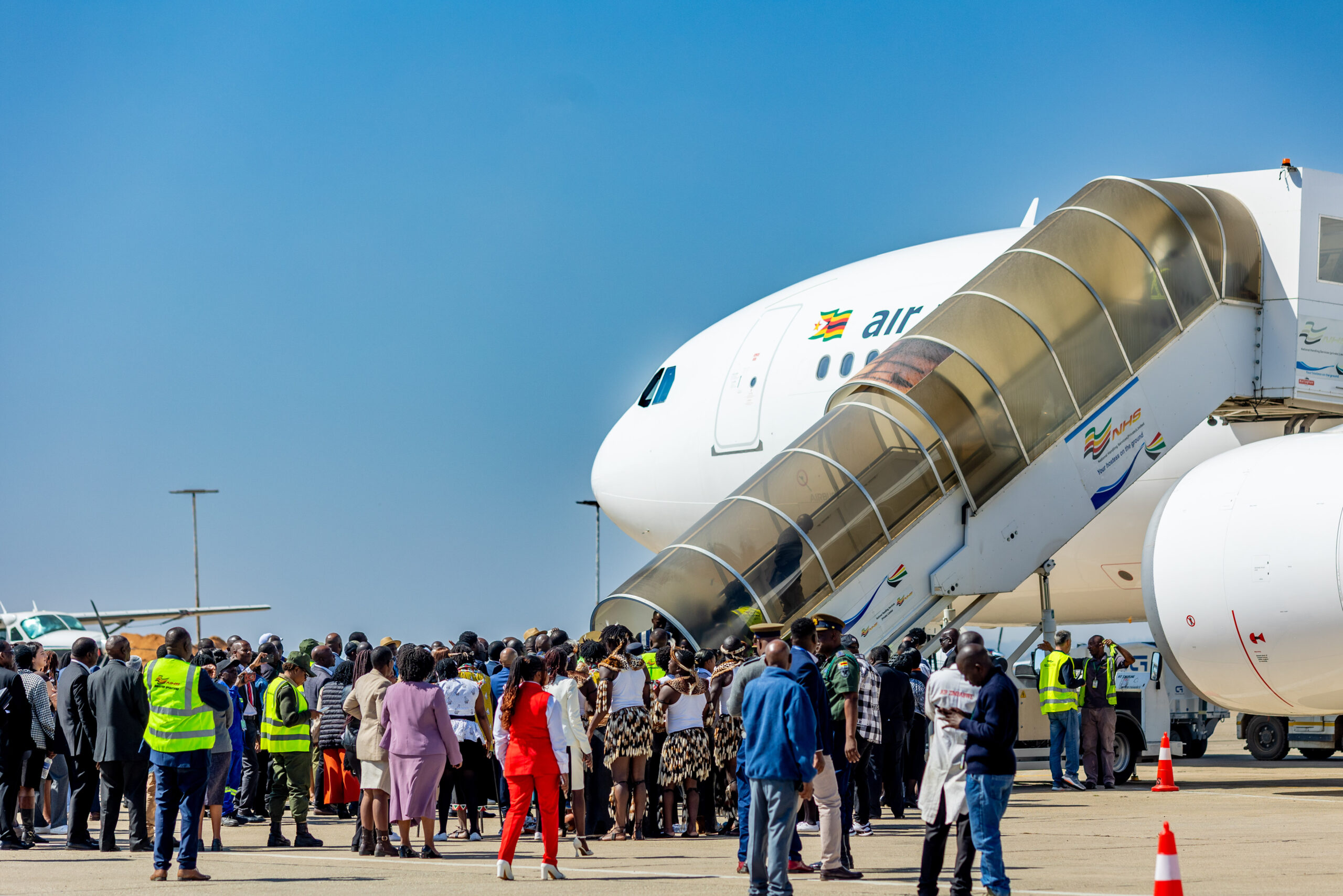 Guests gathered beside the aircraft at the London route launch